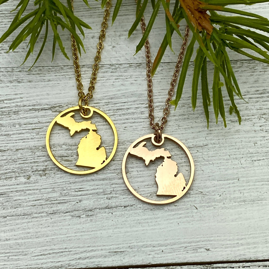 Michigan Circle Pendant, Gold or Rose Gold - Be Inspired UP