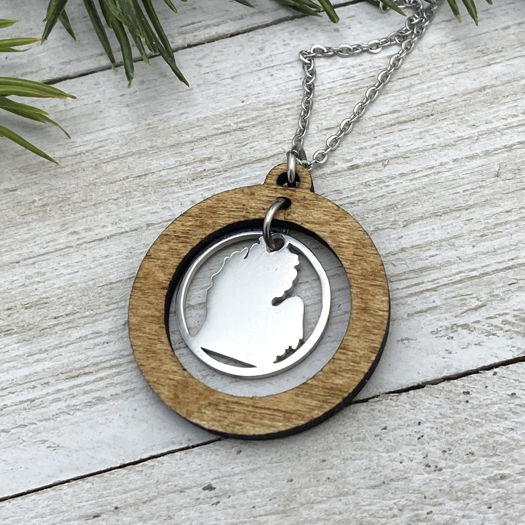 Michigan Mitten Wood Hoop Pendant, medium charm - Be Inspired UP