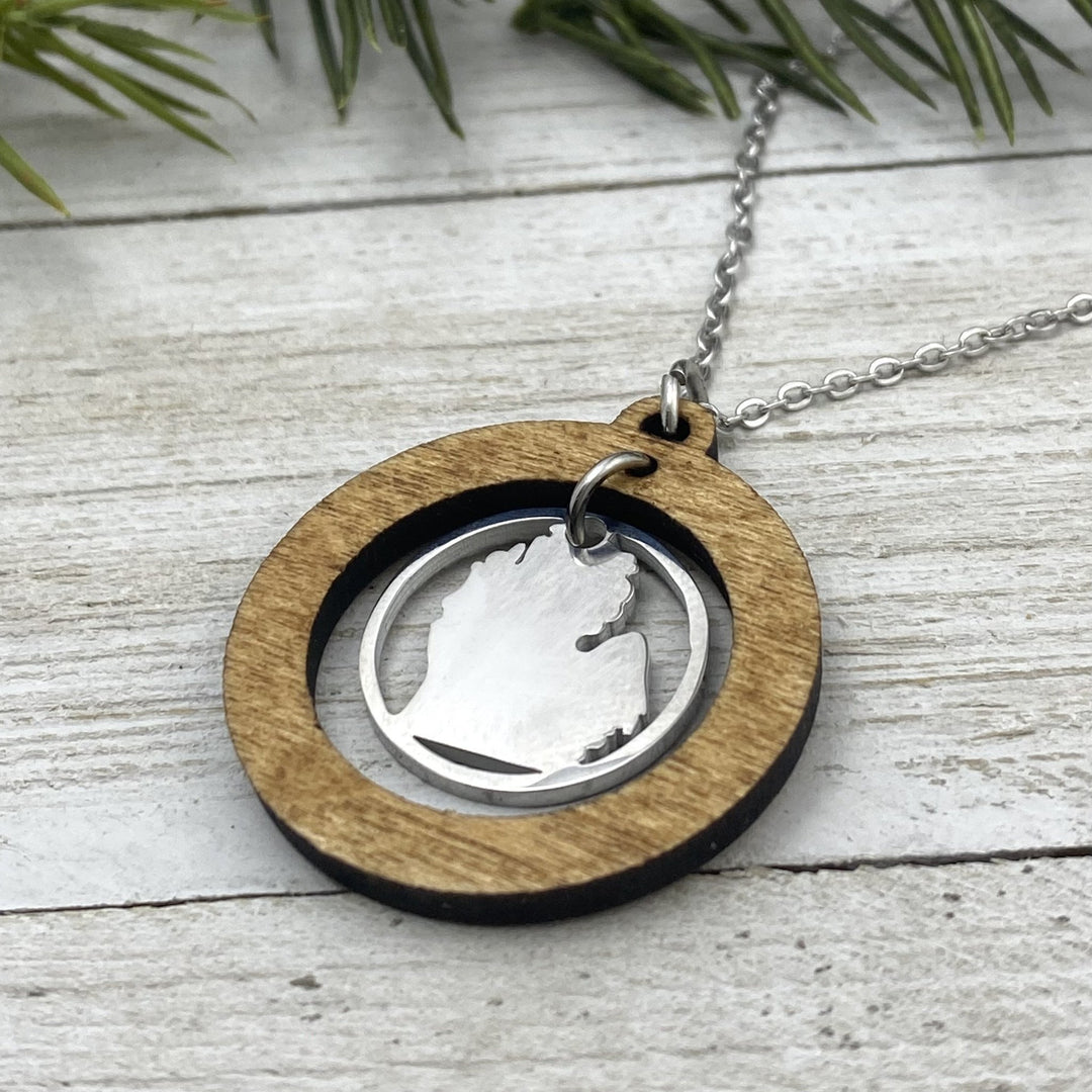 Michigan Mitten Wood Hoop Pendant, medium charm - Be Inspired UP