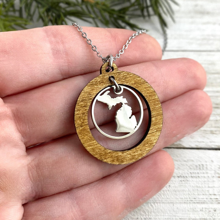 Michigan Wood Hoop Pendant, medium charm - Be Inspired UP