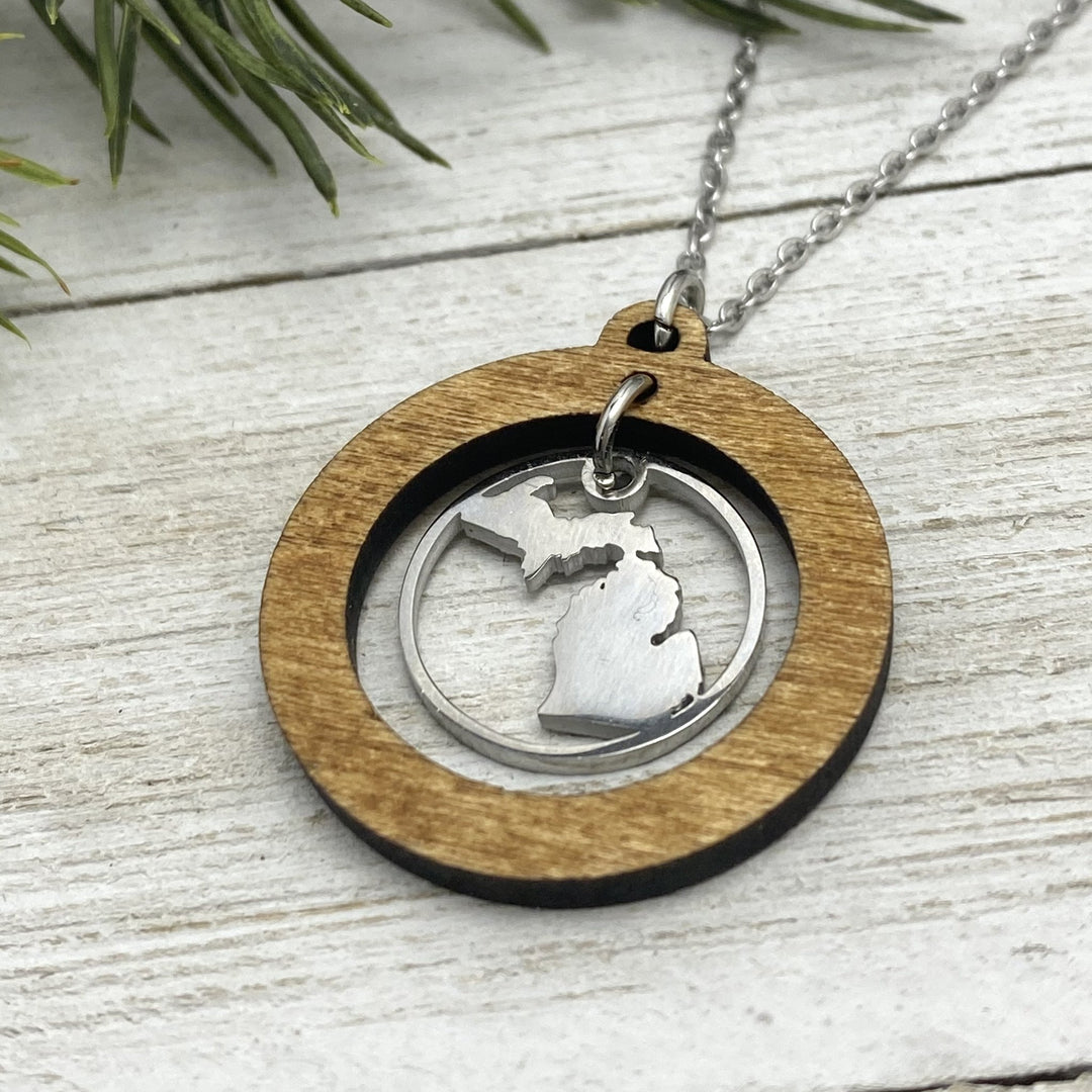 Michigan Wood Hoop Pendant, medium charm - Be Inspired UP