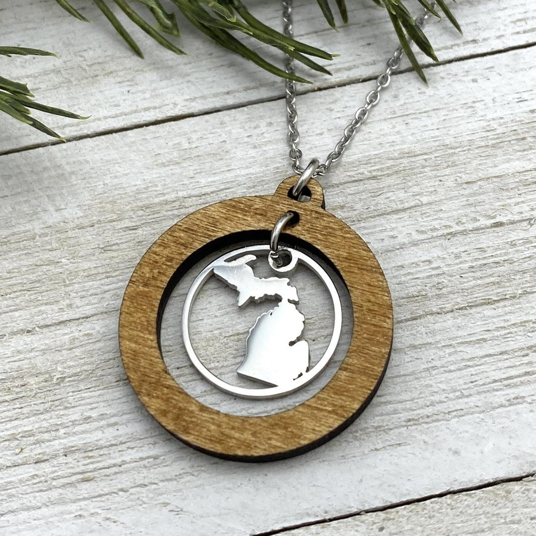 Michigan Wood Hoop Pendant, medium charm - Be Inspired UP