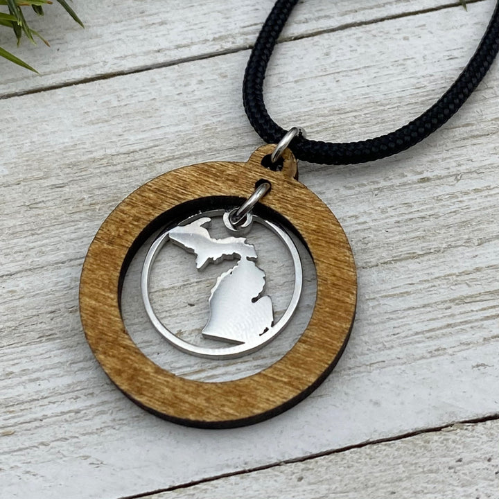 Michigan Wood Hoop Pendant, medium charm - Be Inspired UP