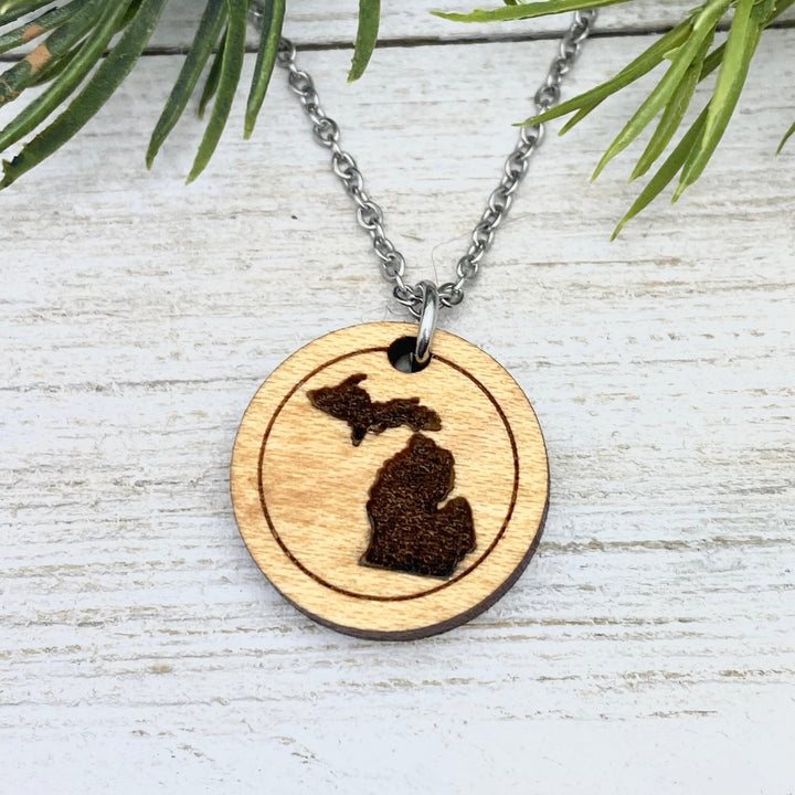 Michigan Wooden Engraved Pendant, Large or Petite size - Be Inspired UP