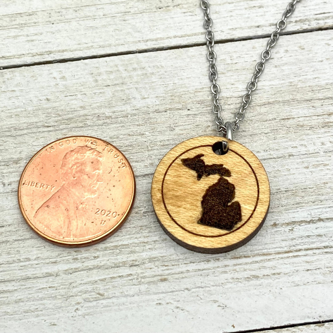Michigan Wooden Engraved Pendant, Large or Petite size - Be Inspired UP