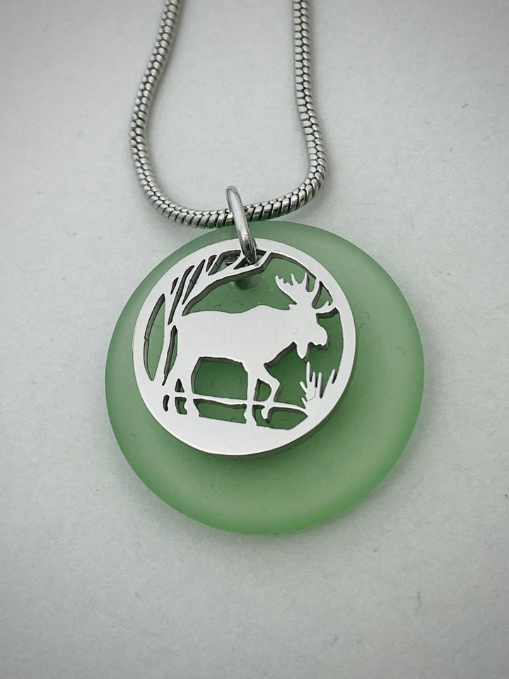 Moose Antlers Beach Glass Pendant - Be Inspired UP