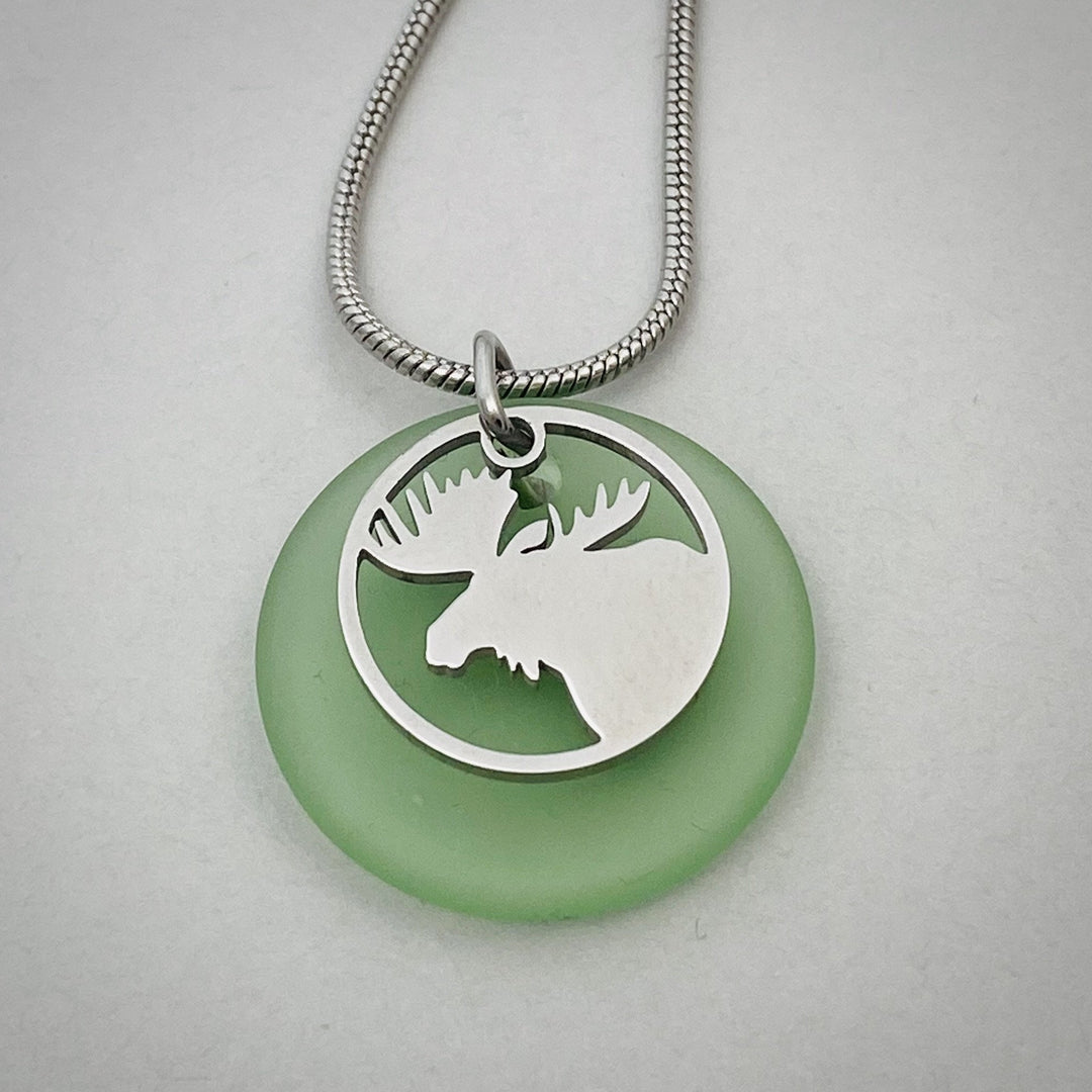 Moose Antlers Beach Glass Pendant - Be Inspired UP