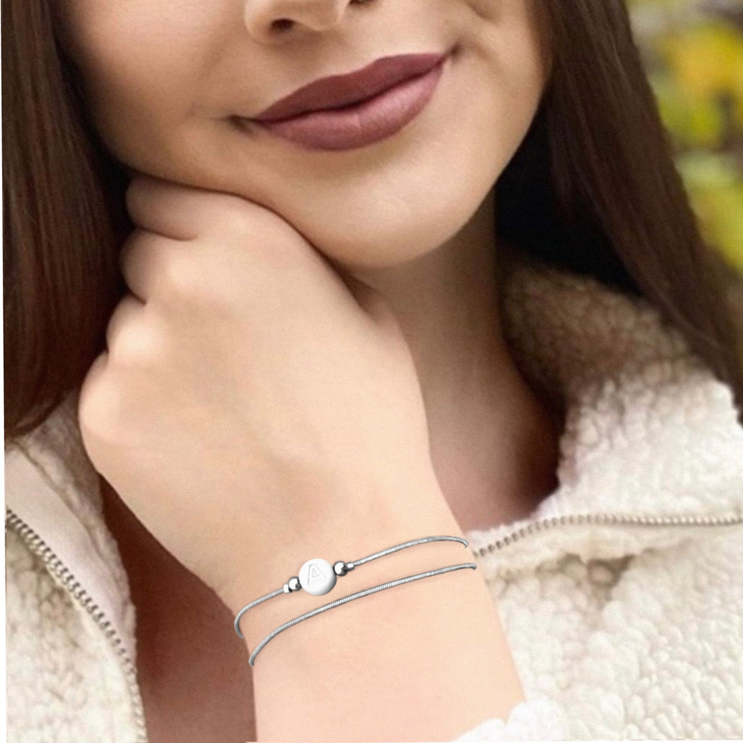 Name Initial chain wrap bracelet Silver - Be Inspired UP