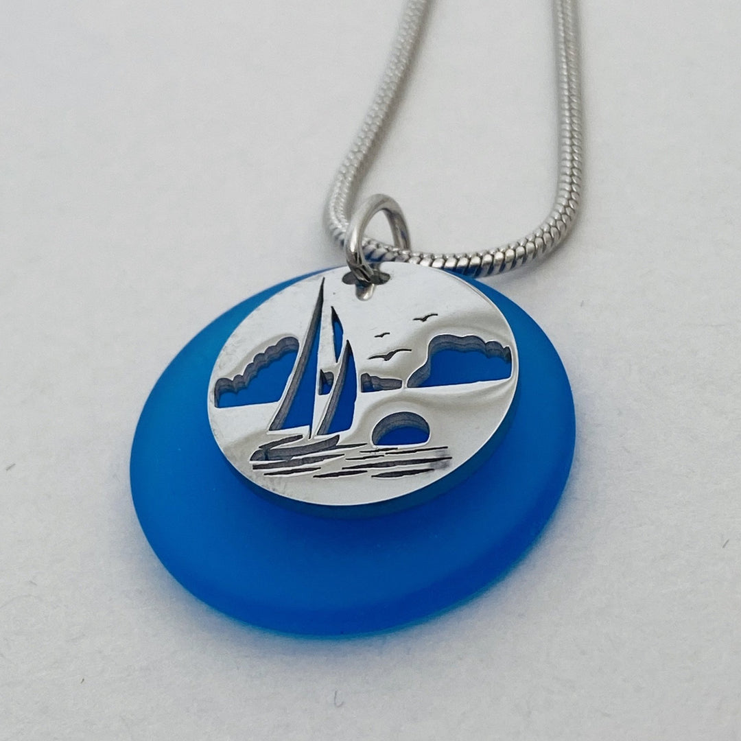 Sailboat Beach Glass Pendant - Be Inspired UP