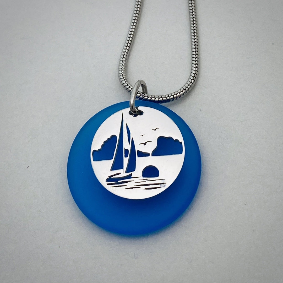 Sailboat Beach Glass Pendant - Be Inspired UP