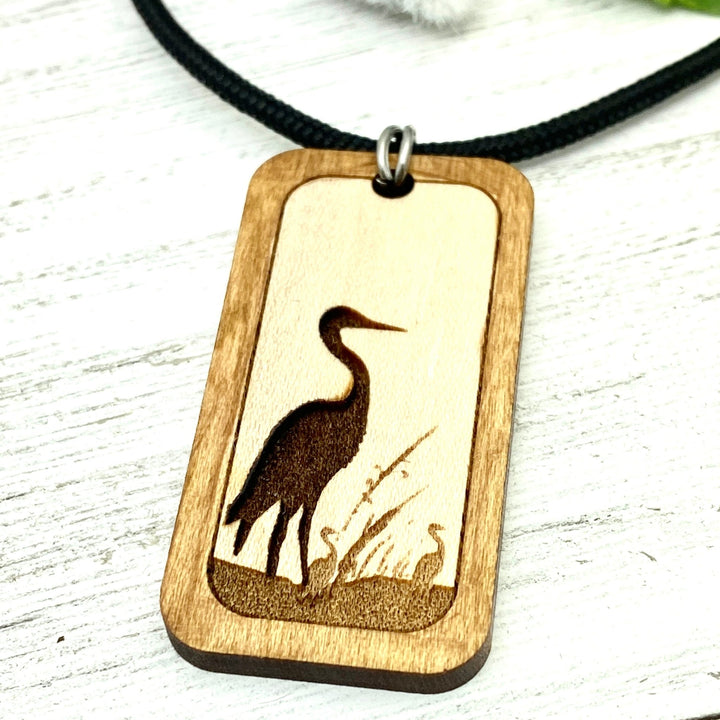 Sandhill Crane engraved Wood Pendant - Be Inspired UP