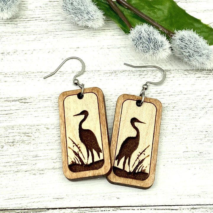 Sandhill Crane wooden earrings - Be Inspired UP