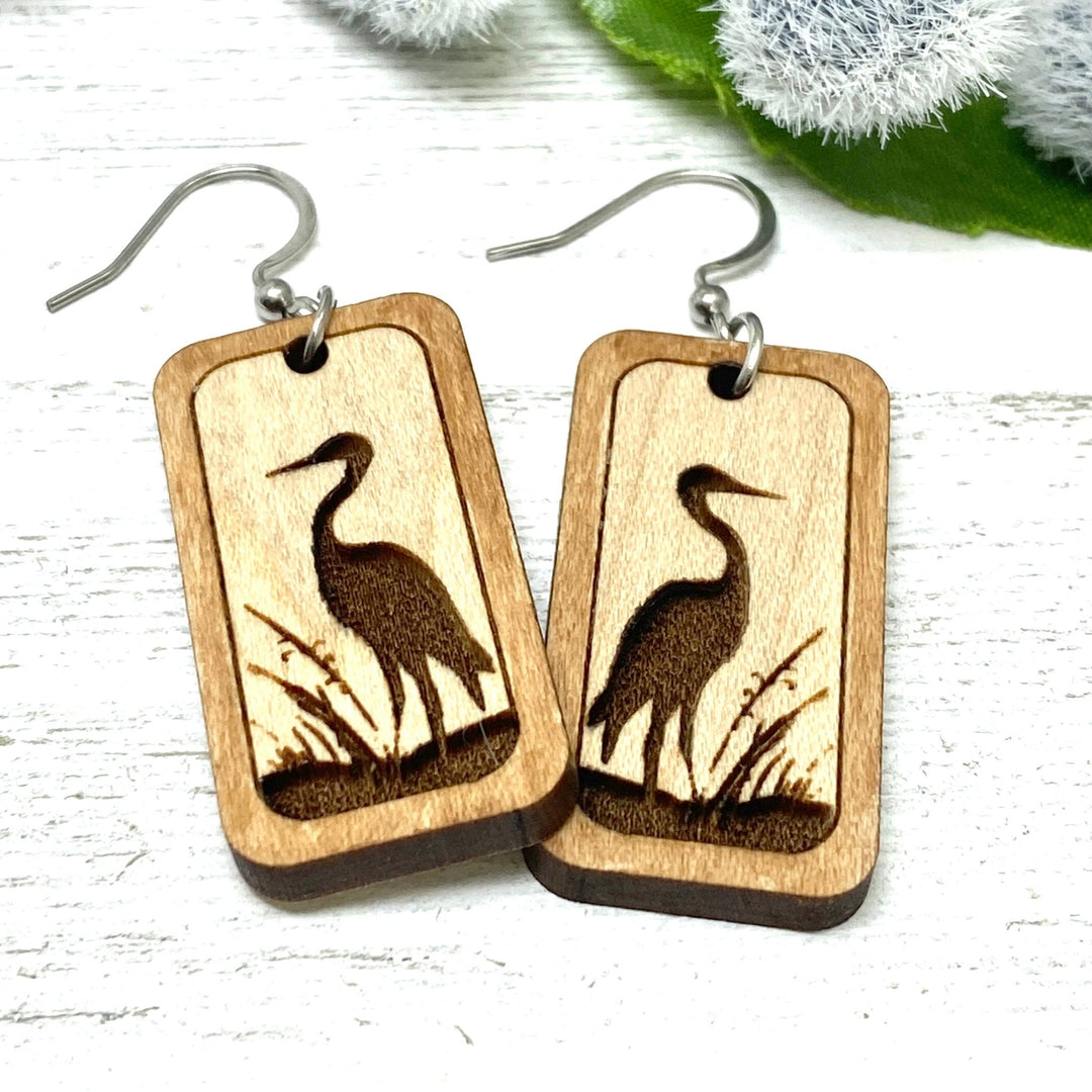 Sandhill Crane wooden earrings - Be Inspired UP