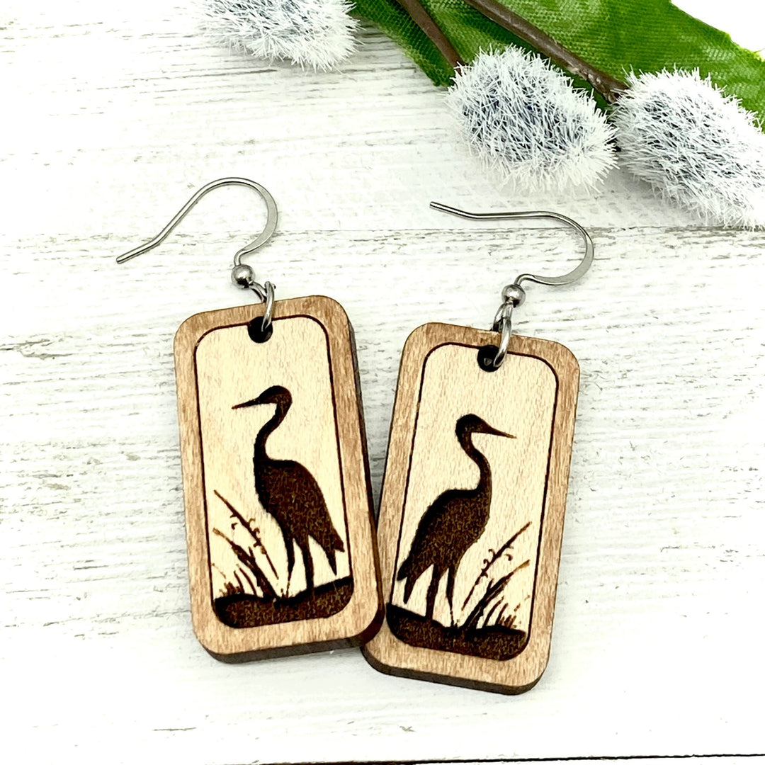 Sandhill Crane wooden earrings - Be Inspired UP