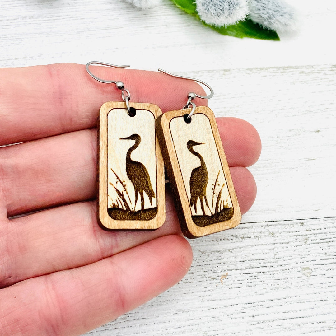 Sandhill Crane wooden earrings - Be Inspired UP