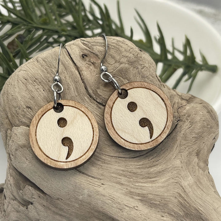 Semicolon Wooden Earrings - Be Inspired UP