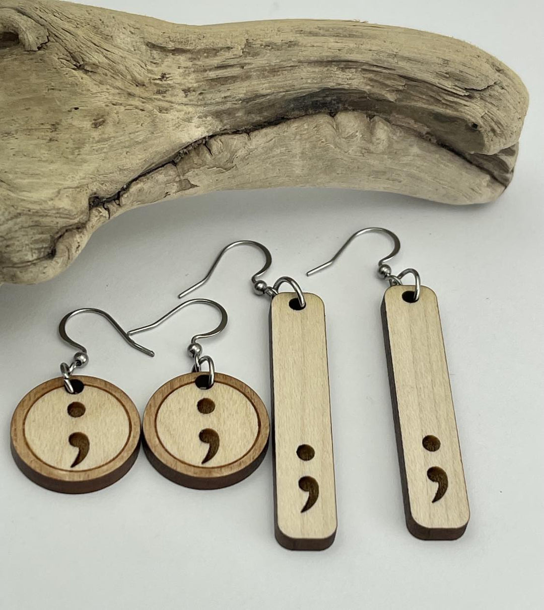 Semicolon Wooden Earrings - Be Inspired UP