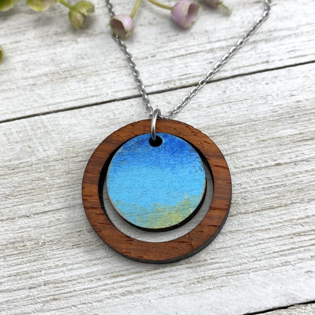 Sunrise hand painted wood pendant - Be Inspired UP