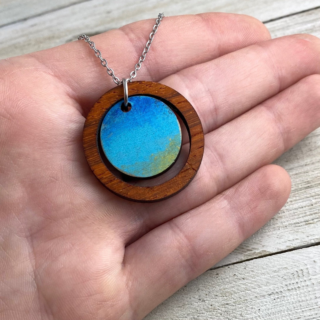 Sunrise hand painted wood pendant - Be Inspired UP