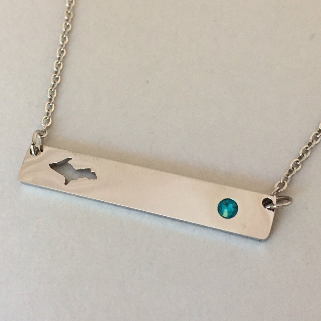 UP Cutout Bar Pendant, w Birthstone, Horizontal - Be Inspired UP