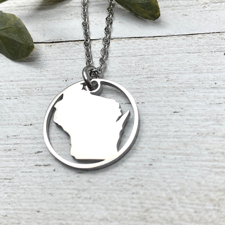 Wisconsin Pendant, circle outline, petite or Mini - Be Inspired UP