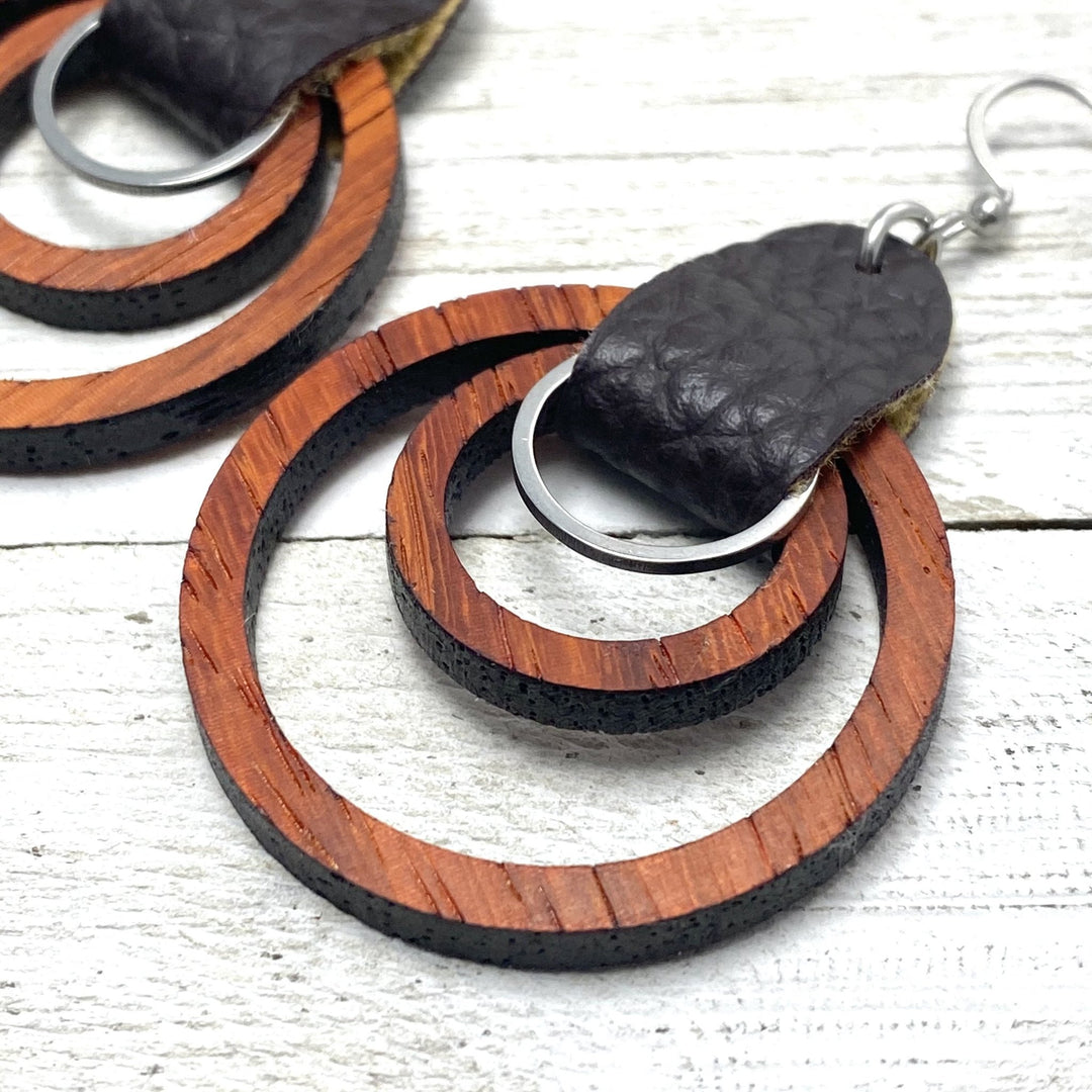 Wood Hoops in exotic Padauk, with leather wrap - Be Inspired UP
