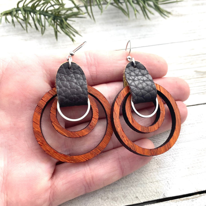 Wood Hoops in exotic Padauk, with leather wrap - Be Inspired UP