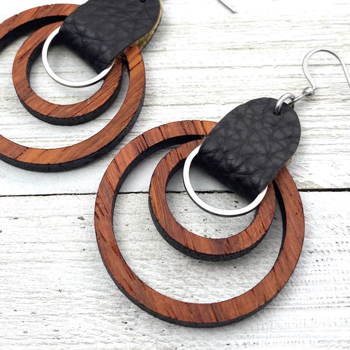 Wood Hoops in exotic Padauk, with leather wrap - Be Inspired UP