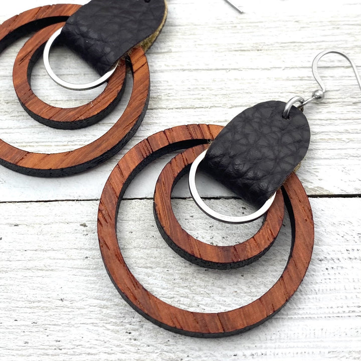 Wood Hoops in exotic Padauk, with leather wrap - Be Inspired UP