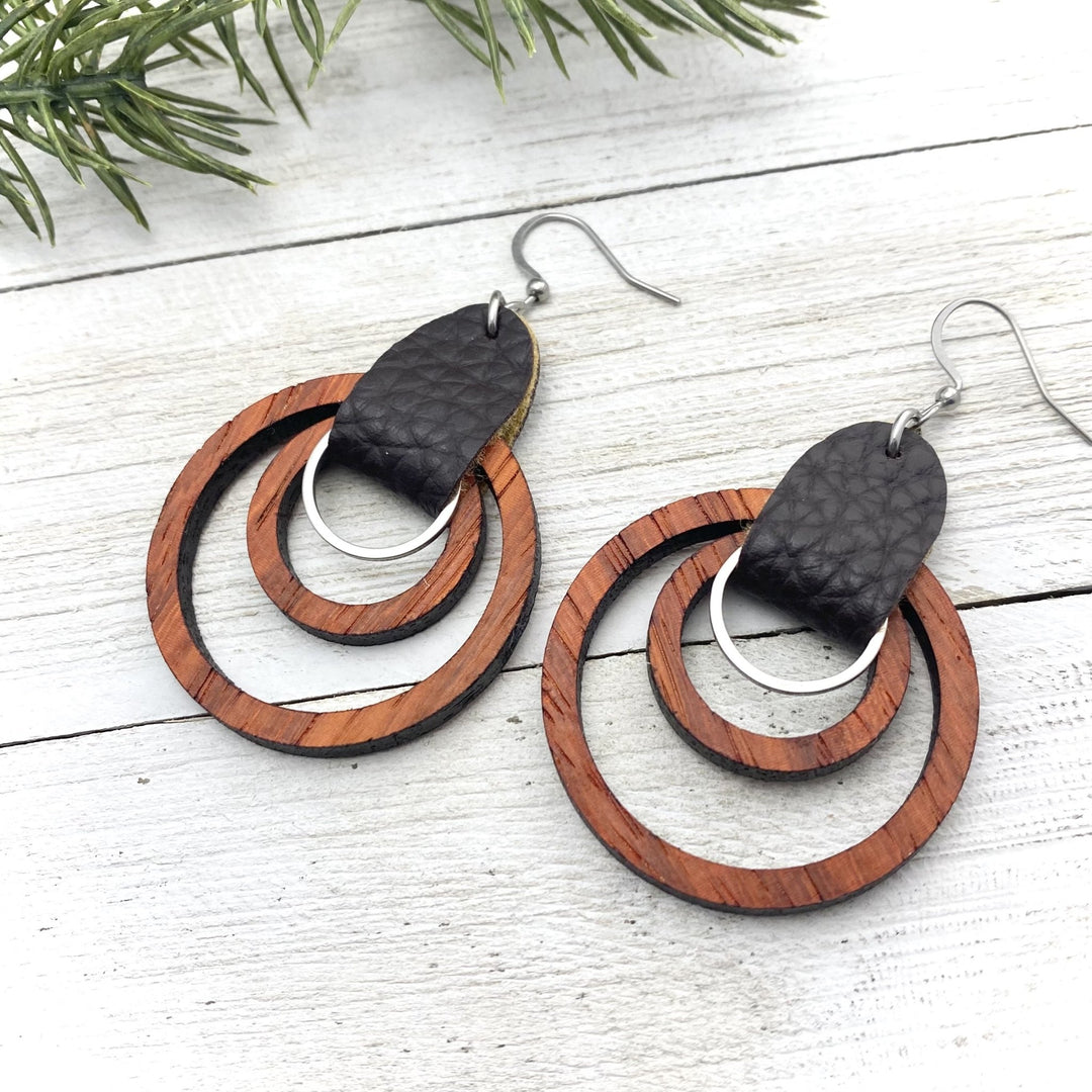 Wood Hoops in exotic Padauk, with leather wrap - Be Inspired UP
